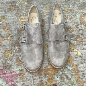 Oca loca grey suede double buckle dress shoes big boy sz 37 designer made in Spa